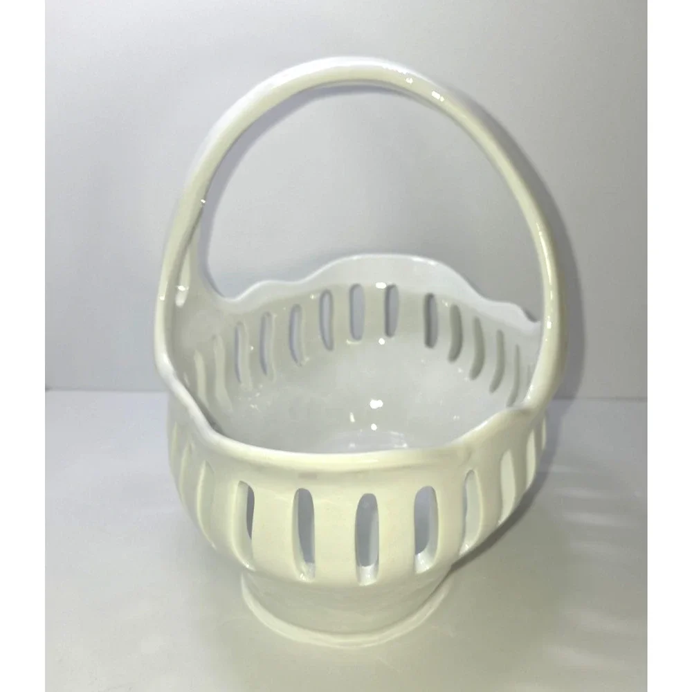 J Godinger Antique Reflections, White Porcelain Reticulated Handled Basket